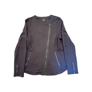Athleta Black Moto Jacket Large Asymetrical Zip Fitted Zippered Pockets